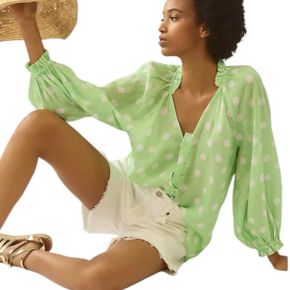 Anthropologie Maeve The Audie Linen Puff-Sleeve Blouse